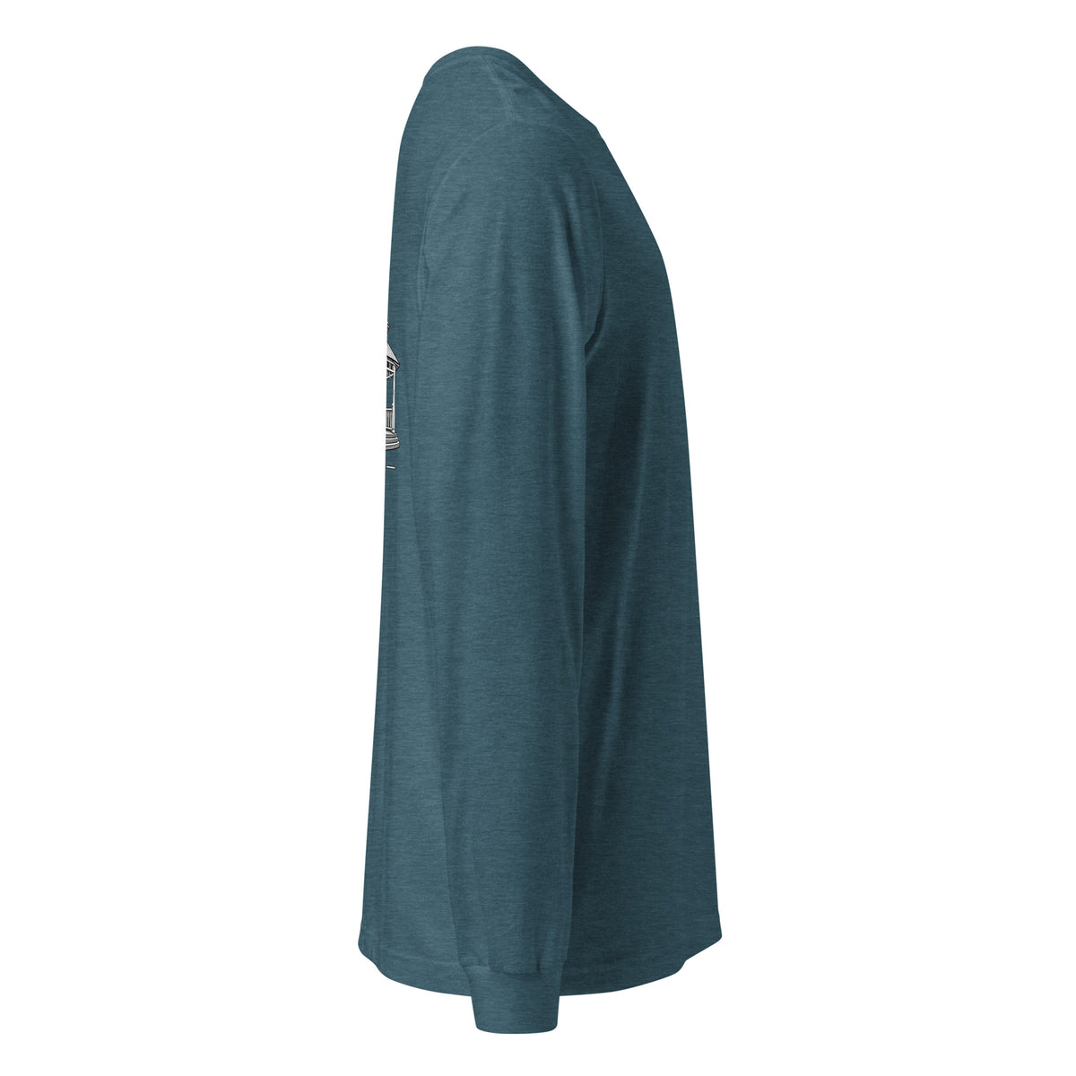 Safety Harbor gazebo long sleeve tee in Heather Deep Teal, right sleeve view