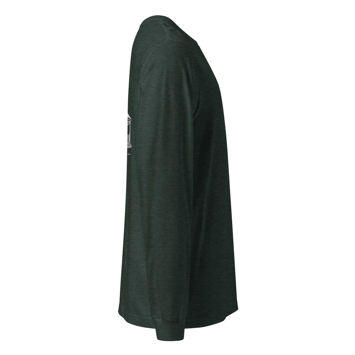 Safety Harbor gazebo long sleeve tee in Heather Forest, right sleeve view