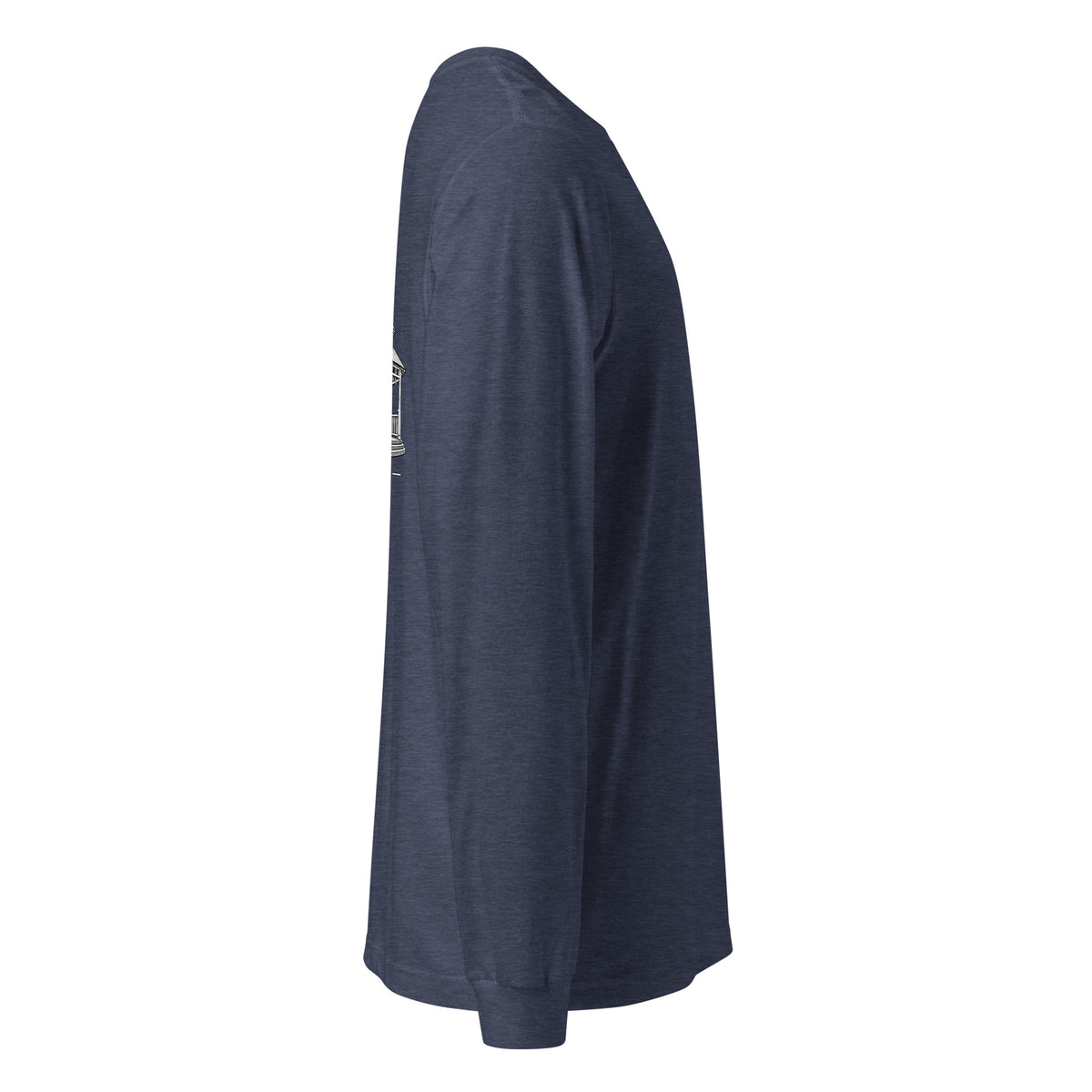 Safety Harbor gazebo long sleeve tee in Heather Navy, right sleeve view