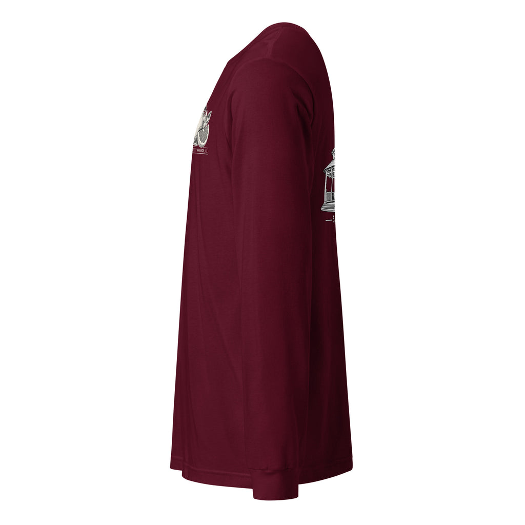 Safety Harbor gazebo long sleeve tee in Maroon, left sleeve view