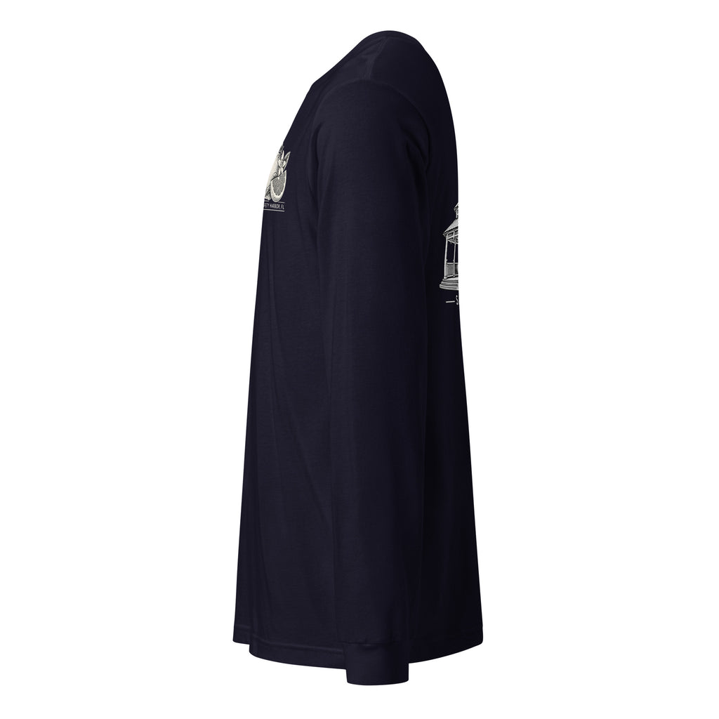 Safety Harbor gazebo long sleeve tee in Navy, left sleeve view