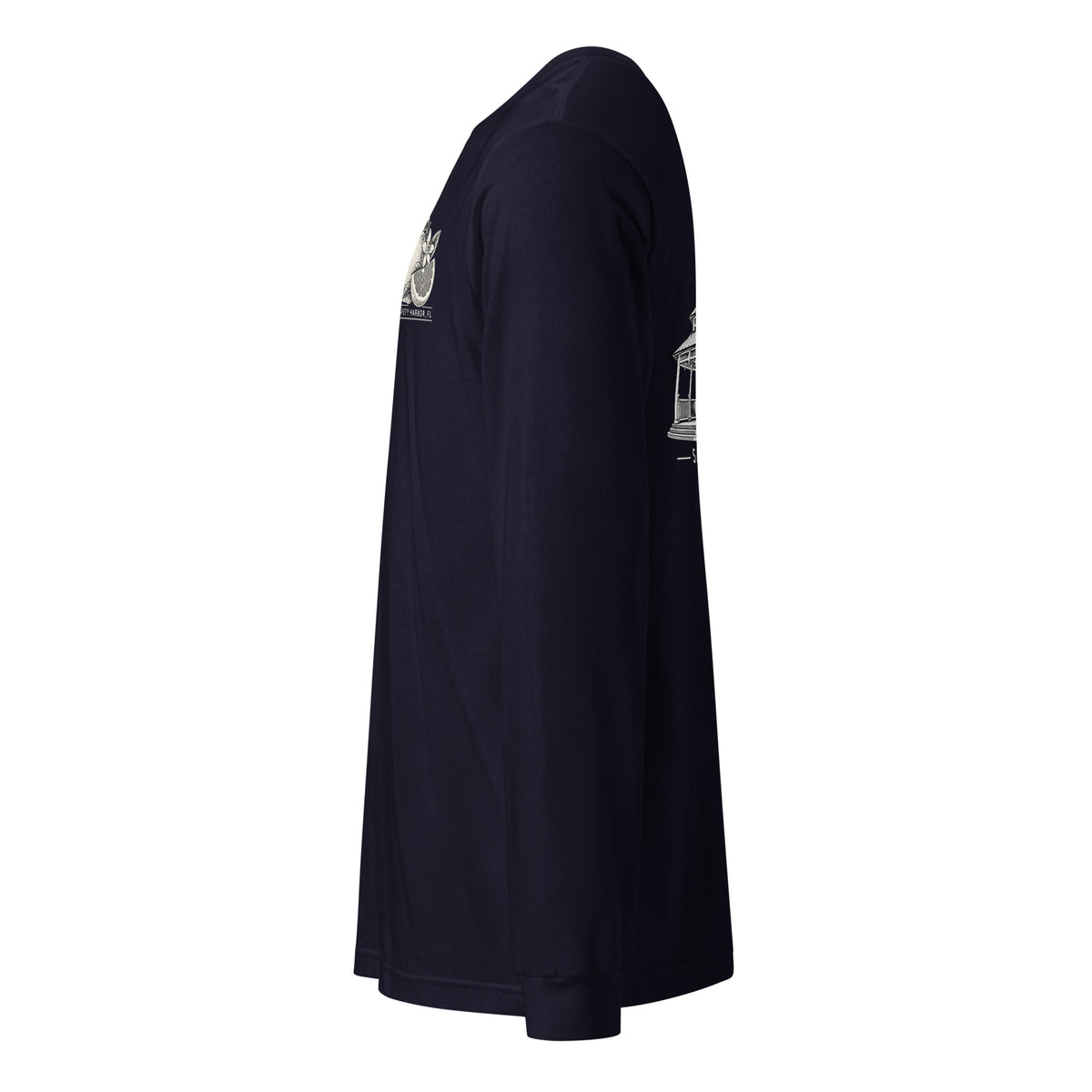 Safety Harbor gazebo long sleeve tee in Navy, left sleeve view
